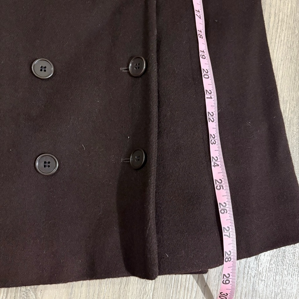 Vtg Perry Ellis Portfolio Pea Coat Brown 100% Merino Wool Size 4P Made USA - Picture 7 of 12